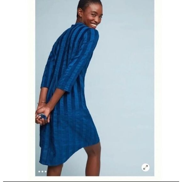 The Odells Sonia Blue Stripe Drop Waist Linen Blend Shirt Dress size xsp - Picture 9 of 9